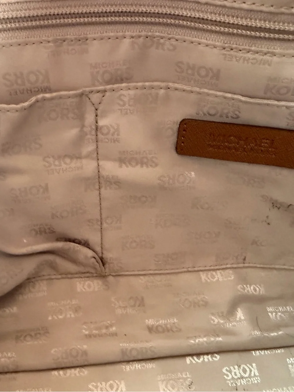 Michael Kors Tan Saffiano Leather Satchel with Gold Hardware